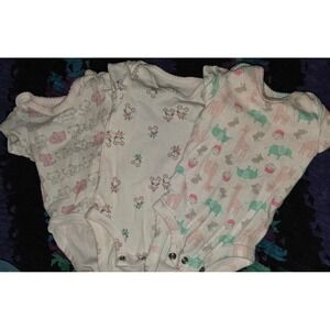 Baby Girl Bodysuit Bundle Set of 3 Cute Prints‎ Kitty Mouse Giraffe Elephant